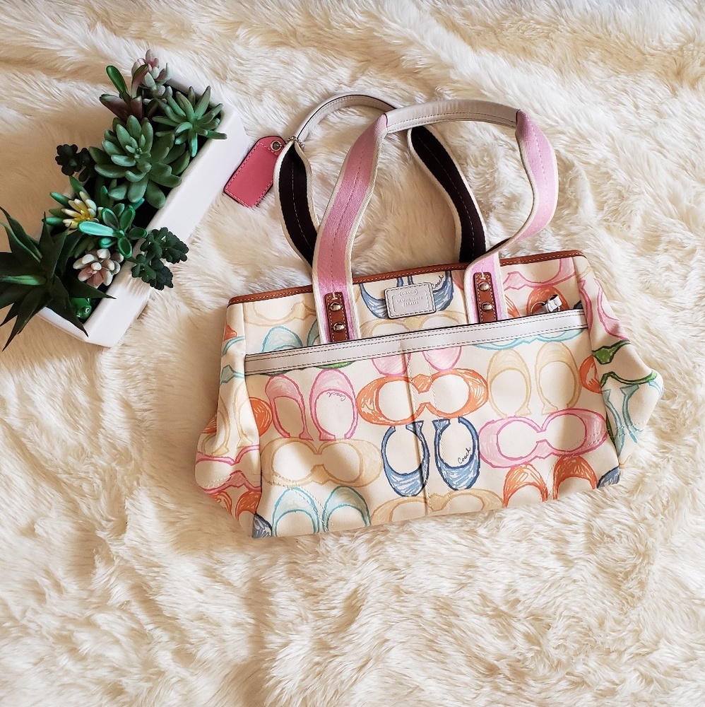 Coach Signature Hampton Scribble Pastel Satchel